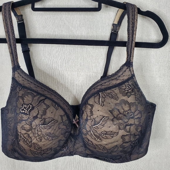 ♤ Cacique Black Lace Lined Underwire Bra Size 40DD - Picture 1 of 12